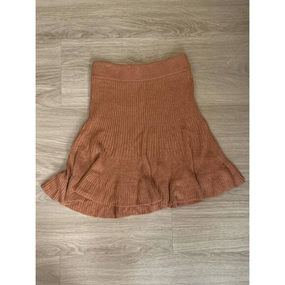 Free People Cocoa Heather Ruffle Trim Ribbed Knit Skirt, size XS - Picture 2 of 6